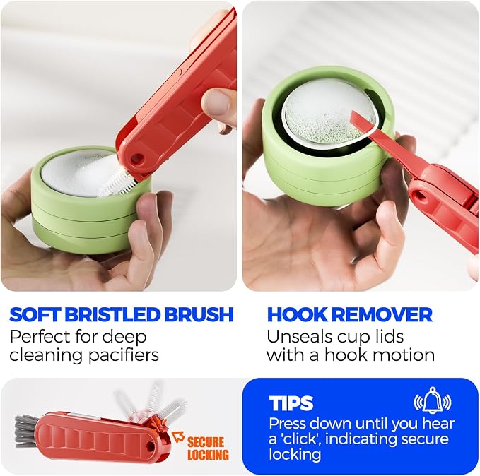Holikme 6 Pack 4 in 1 Cup Lid Cleaning Brush 3 Straws Bottle Brush,Red | 4 in 1 Cup Lid Cleaning Brush Multifunctional Bottle Brush, Silicone Cup Lid Gap Cleaner, Bristle Crevice Cleaning Brush