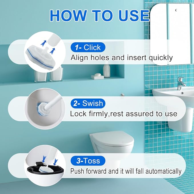 60pcs Disposable Toilet Brush Head Refills Compatible With Clorox System,Upgrade Fiber Cleaner Heads for Closestool .(not included brush rod)