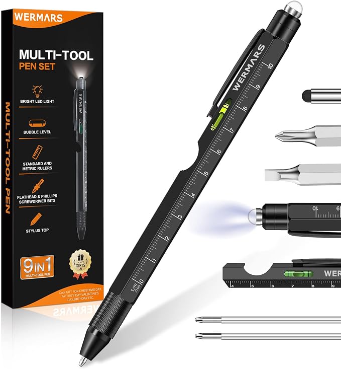 Fathers Day Dad Gifts for Men,-9 in 1 Multitool Pen, Birthday Gift for Him,Christmas Cool Gadgets Dad Gifts from Kids, Gifts for Husband, Boyfriend, Grandpa,Gifts for Men Who Have Everything (Black)