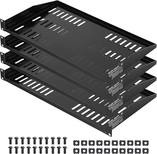 VEVOR 4PCS 1U Server Rack Shelf, Universal Vented Rack Mount Cantilever Tray for 19" Network Equipment Rack & Cabinet, 10" Deep Rack Mount Shelf