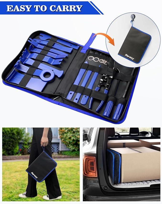 19Pcs Trim Removal Tool, Car Panel Dashboard Door Audio Trim Removal Tool Kit, Auto Clip Pliers Fastener Remover Set, Plastic Pry Tool, Automotive Upholstery Removal Kit