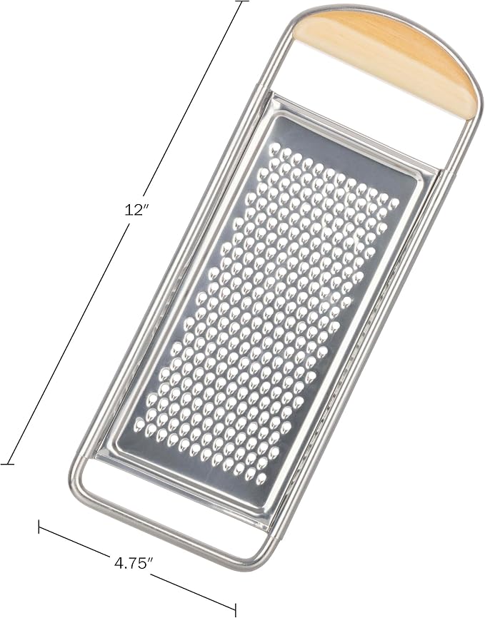 Cheese Grater Handheld - Stainless Steel Flat Food Grater with Cherrywood Handle - Fine Shredder Kitchen for Hard Cheese, Spices, and Zesting - Italian Made Kitchen Gadgets by Kings County Tools