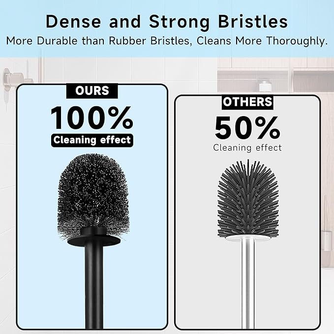 Toilet Brush and Holder Set, Toilet Bowl Brush, Compact Bathroom Accessories, Durable Toilet Scrub Bristles, Drip-Proof, Deep Cleaning, Black, 1 Pack