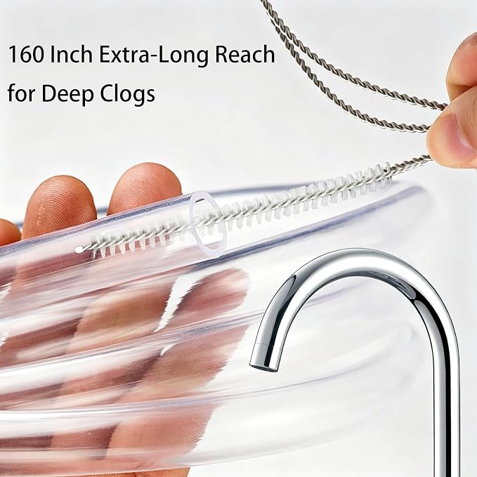 160 Flexible Drain Cleaner Brush with Storage Reel, AC Condensate & Car Sunroof Drain Unclog Tool for Hair & Debris Clog Removal
