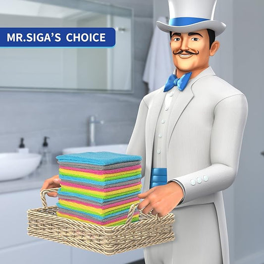 MR.SIGA Microfiber Cleaning Cloth, All Purpose Cleaning Towels, Pack of 50 | Reusable microfiber cleaning towels, 5 colors, 30 x 30 cm(11.8 x 11.8 inch)