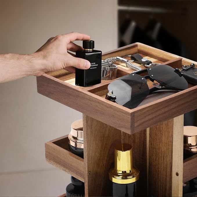 EXIN DECHEN Cologne Organizer for Men,Birthday Gifts for Men,Acacia Wood | Easy Installation,360° Rotating,Boyfriend Husband Dad Gift Ideas,Mens Accessories for Desk,Bathroom Countertop,Vanity,Dresser