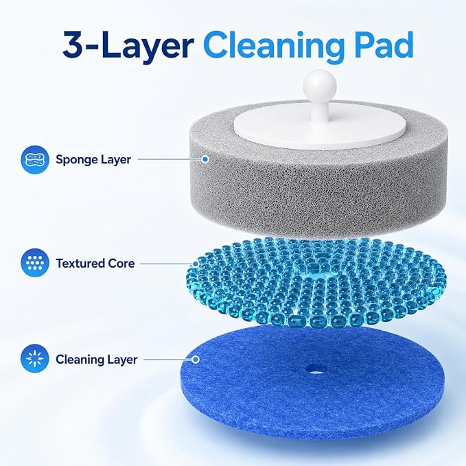 Disposable Toilet Brush with 48 Refills and Replaceable Scrubber Heads, Toilet Bowl Cleaner Wand and Wall-Mounted Holder, Space Saving Bathroom Cleaning System for Home, Apartment and RV