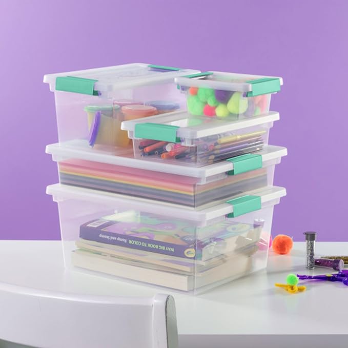 Sterilite Mini Clip Box, Stackable Small Storage Bin with Latching Lid, Plastic Container to Organize Office, Crafts, Clear Base and Lid, (Pack of 6) | Storage Containers with Latching Lids for Writing, Arts or Crafts Supplies - Home, Office, Classroom...