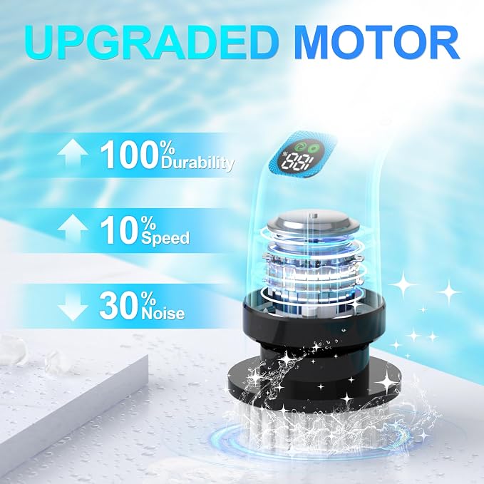 Electric Spin Scrubber for Cleaning - Bathroom Floor Shower Scrubber with Long Handle Cordless Handheld Power Spin Brush, IPX7 8in1 400RPM LED-Screen Fast Charging