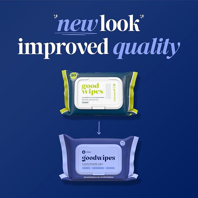 goodwipes Flushable Wipes for Adults - Cedar Butt Wipes for Women & Men, Septic Safe, Toilet & Bathroom Essentials, Extra Large, 318 Count (6 Packs and 1 Travel Pack)