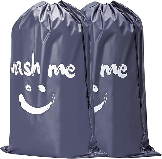 HOMEST 2 Pack XL Wash Me Travel Laundry Bag, Dirty Clothes Organizer, Large Enough to Hold 4 Loads of Laundry, Easy Fit a Laundry Hamper or Basket, Grey | Holds 3-4 Loads, Machine Washable Drawstring Laundry Bag for Dorm, Camp, Laundromat,Family,Travel...