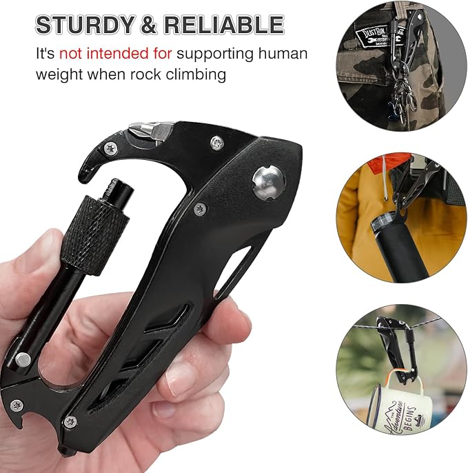 FUNBRO Multitool Carabiner with Pocket Knife, Bottle Opener | Stocking Stuffers Gifts for Men, EDC Carabiners with Folding Knives, Window Breaker and Screwdriver, Gear for Camping Hiking