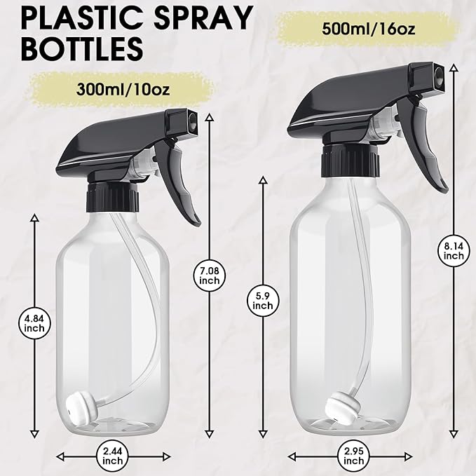 2 Packs Plastic Spray Bottles 360°Water Spray Bottle for Cleaning - 10 oz/300 ml Upside Down Spray Bottle Small Squirt Bottle with Adjustable Nozzle for Hair, Cooking, Plant, Pet (Clear + Brown)