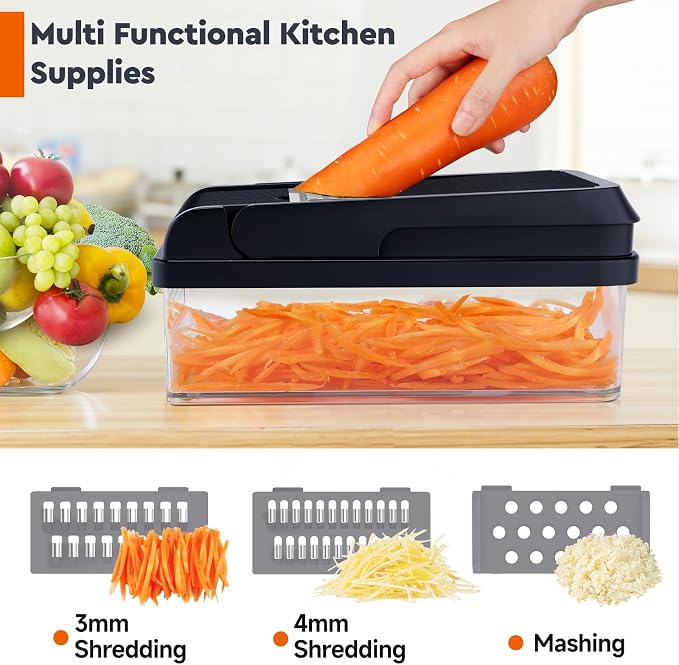 MealHelper 15-in-1 Vegetable Chopper, 10 Blade Veggie Chopper, Practical Food Chopper with Container, Cheese Grater, Home Essentials & Kitchen Gadgets(Grey)
