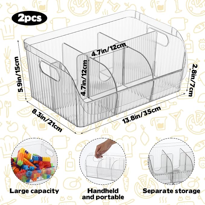 2 Pack Large Snack Chip Bag Organizer for Pantry, 6-Compartment Snack Chip Storage Containers with Dividers, Pantry Organizers Storage for Chip and Snacks Organizer for Pantry Office Cabinet
