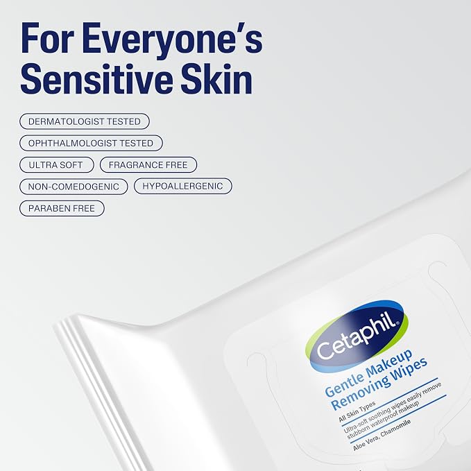 Cetaphil Gentle Makeup Remover Face Wipes, Fragrance Free, 25 Count | Dermatologist Recommended, Alcohol-Free, Fragrance-Free, Sensitive Skin, Daily Cleansing, Removes Makeup Gently