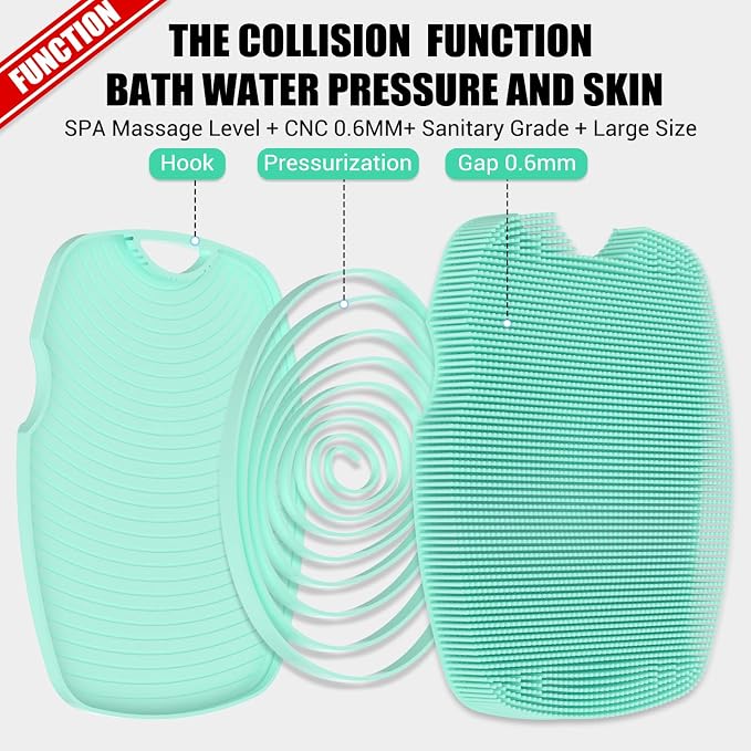 Canroom Silicone Body Scrubber - Anti Zinc Infused-Highly Elastic Bristles Exfoliating Body Scrubber for Shower Body,Cellulite Reduction,Blood Circulation - Green