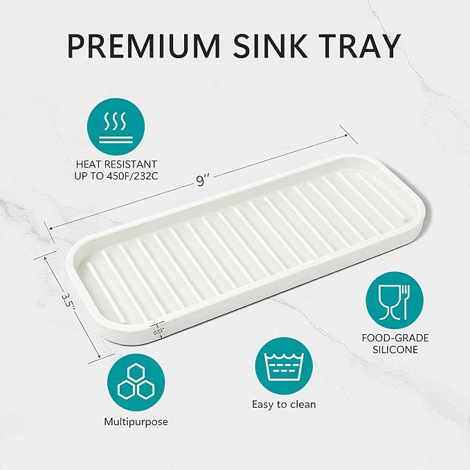 Mofason Silicone Sponge Holder - Sponge Tray for Kitchen Sink White 2 Pack | Tray for soap and sponge, kitchen sink tray, accessories to help clean sink, dish soap holder,sponge caddy for kitchen sink