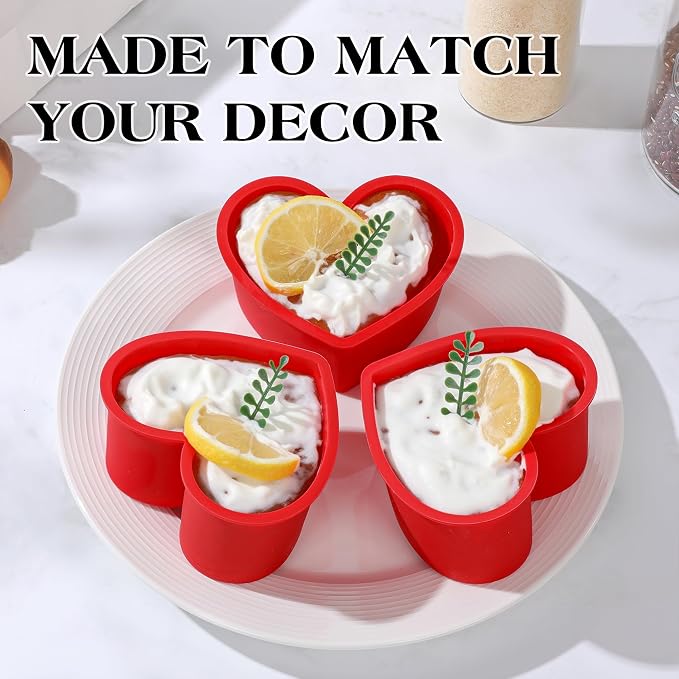6 Inch Silicone Heart Shaped Cake Pans 2 Pcs Small Heart Cake Pan Set Nonstick Silicone Heart Molds for Baking (Red)