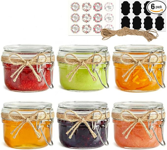 Small Glass Containers with Airtight Lids 4 oz 6 Pack Mini Jam Jars | Small Size, Labels Included, Jam Jelly Honey Jar, Wedding Favors,Handmade Candles,Diy Crafting,Leak Proof,BPA-Free