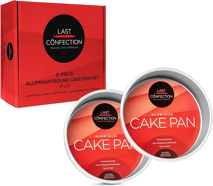 Last Confection 8 x 2 Inch Round Cake Pans, Set of 2 Anodized Aluminum Cake Pans Baking Tins