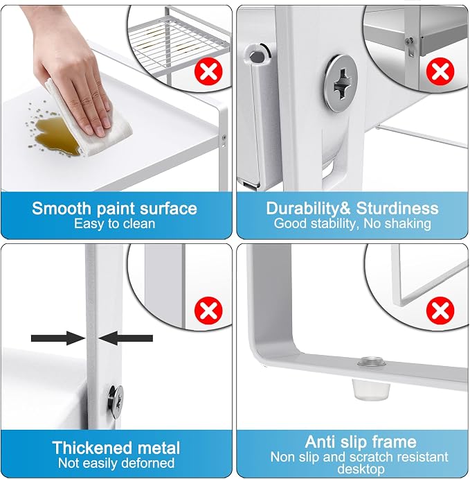 Expandable Shelf for Cabinet, 11" Deep Kitchen Cabinet Organizer, 1 Pack | Adjustable 14-26", Heavy Duty Metal Countertop Riser for Under Sink and Kitchen Cupboard Storage, 55 Lbs Anti-Sag, White