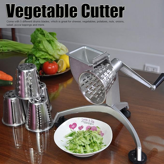 Heavy Duty Vegetable Chopper, Vegetable Cutter,Multi ‑ Functional Hand Crank Vegetable Cutter,Grater Food Processors with 5 Stainl Steel Blade, Food Choppers for Kitchen