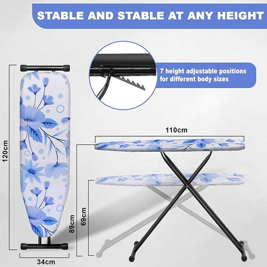 Ironing Board, Compact Ironing Board 13x43 Ironing Area with Extra Thick Heavy Duty Padded Cover, Stable Structure, Easy to Fold,Iron Mat, Brown