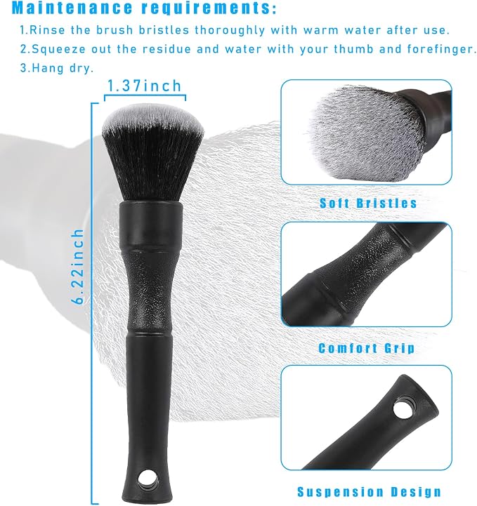 Ziciner Car Detailing Brush, Ultra Soft Car Detail Brush Kit for Elegant Surfaces, Auto Scratch-Free Cleaner Kit for Car Interior & Exterior, Wheels, Dashboard, Engine Bay (Short Handle)