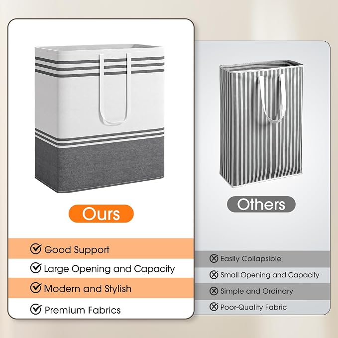2 Pack Large Home Laundry Basket, Laundry Hamper, Freestanding Waterproof Dirty Clothes Bag, Tall Clothes Hamper - Extended & Reinforced Handles for College Dorm, Family (Light Grey/100L)