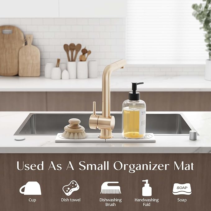 Eormoe Kitchen Sink Faucet Mat - 15.7in Diatomite Sink Protectors for Kitchen Sink, Stone Sink Splash Guard for Kitchen Counter Sink Accessories (Light Grey, 15.7'' x 3.9'')