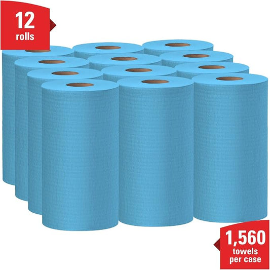 WypAll GeneralClean X60 Cloths Multi-Task Cleaning Wipes (35411), Strong and Absorbent Towels, Blue (130 Sheets/Roll, 12 Rolls, 1,560 Sheet Total)