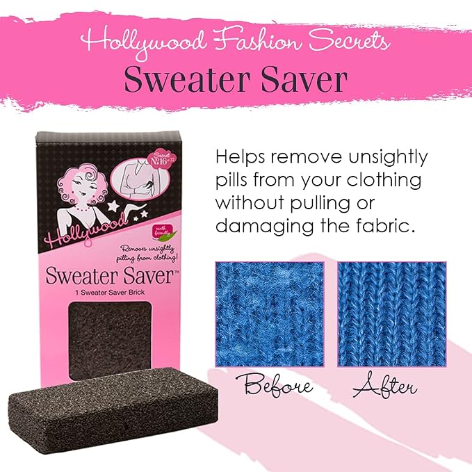 Hollywood Fashion Secrets Sweater Saver – Lint Remover Fabric Shaver & Depilling Tool, Fuzz & Pill Remover Stone for Sweaters, Coats & Clothes, 2 Pack