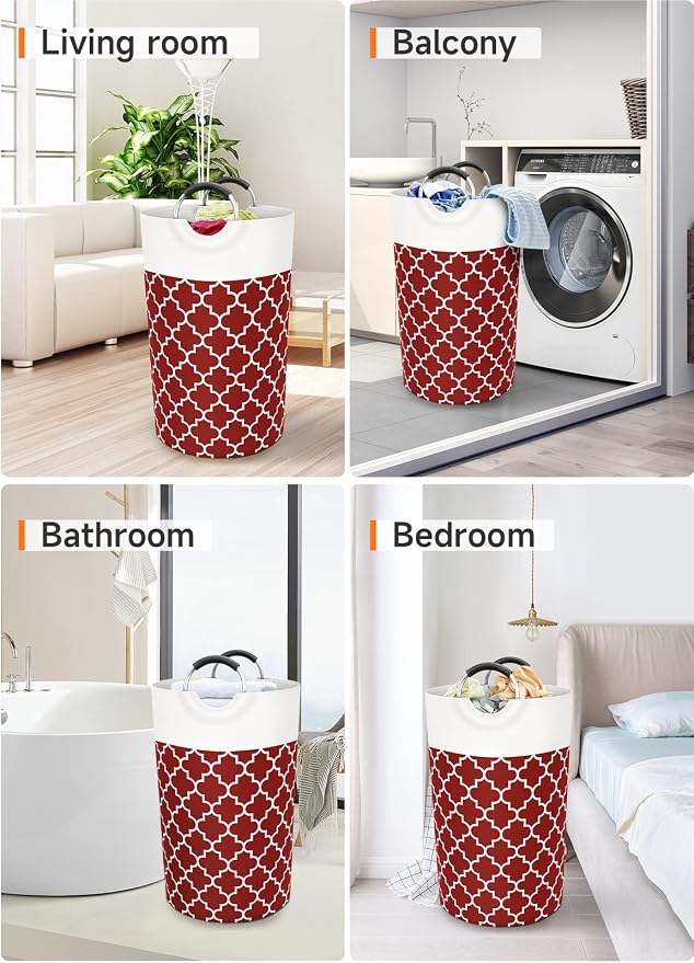 Fabspace Large Laundry Basket Laundry Hamper Bag Washing Bin Clothes Bag Collapsible Tall with Handles Waterproof Travel Bathroom College Essentials Storage for College Dorm, Family, 82L (Red) | Freestanding Laundry Hamper, Waterproof Dirty Clothes Sto...