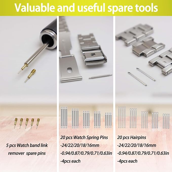 GLDCAPA Watch Link Removal Kit, Watch Band Sizing Tool for Watch Strap Adjustment, Watch Pins Replacement, Watch Hammer, Spring bar (Black)