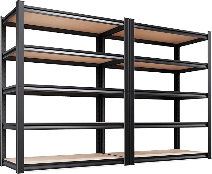 2 Pack Garage Shelving Heavy Duty Storage Shelves, Metal Adjustable Shelving Unit, Utility Garage Organizer Shelf for Basement, Pantry, Kitchen, Warehouse, 71.2" Hx35.4 Wx15.7 D, Black
