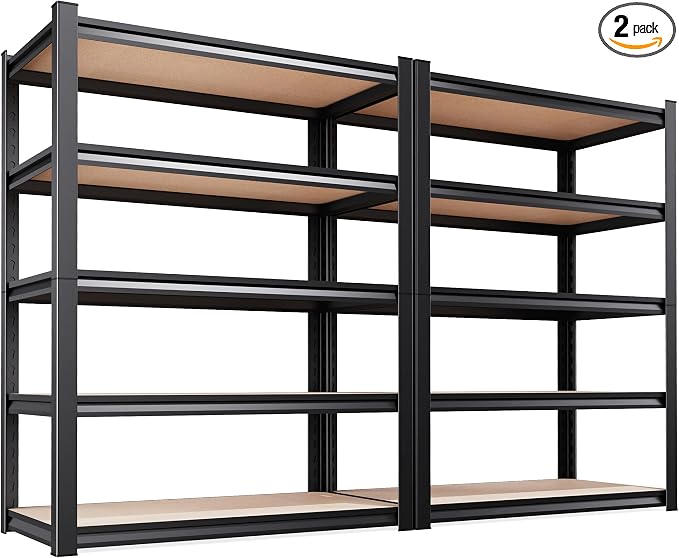 2-Pack Heavy Duty Garage Shelving for Whole Home, Warehouse & Workshop Organization, 71" H x 35" W x 15.7" D Adjustable 5-Tier Metal Storage Rack for Tools, Storage Bins & Bulk Items