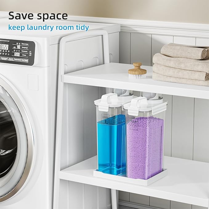 94oz Laundry Detergent Dispenser Container,Soap Dispenser,White Tray,2 Pack | Fabric Softener Dispenser,Liquid Laundry Detergent Organizer for Laundry Room Organization