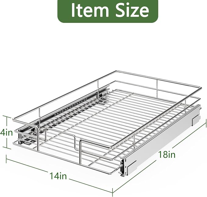LOVMOR Pull Out Cabinet Organizer 14" W x 18" D, Kitchen Cabinet Pull Out Shelves Slide Out Storage…