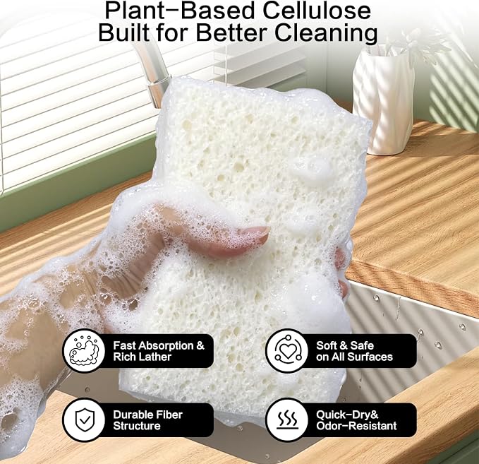 Scratch Scrub Sponge, 6 Kitchen Sponges for Cleaning Around the Home, Bathroom & More, Large Size Scratch-Free Dish Scrubber, Best for Nonstick Pots and Pans (4" x 6" x 1", Black+White)