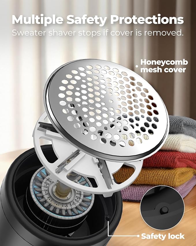 Fabric Shaver, Electric Lint Remover, Sweater Shavers to Remove Pilling with 3 Speeds, 6 Leaf Blade, LED Display & Type-C Rechargeable, Removes Fuzz, Pills for Clothes, Couch, Furniture