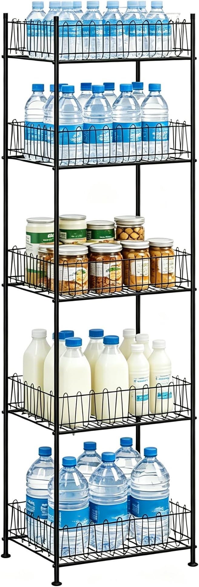 Water Bottle Storage Rack 5 Tier Drink Organizer for Pantry Metal Bottled Water Holder Stand for Floor, Beverage Soda Can Drink Storage Holder for Kitchen, Living Room