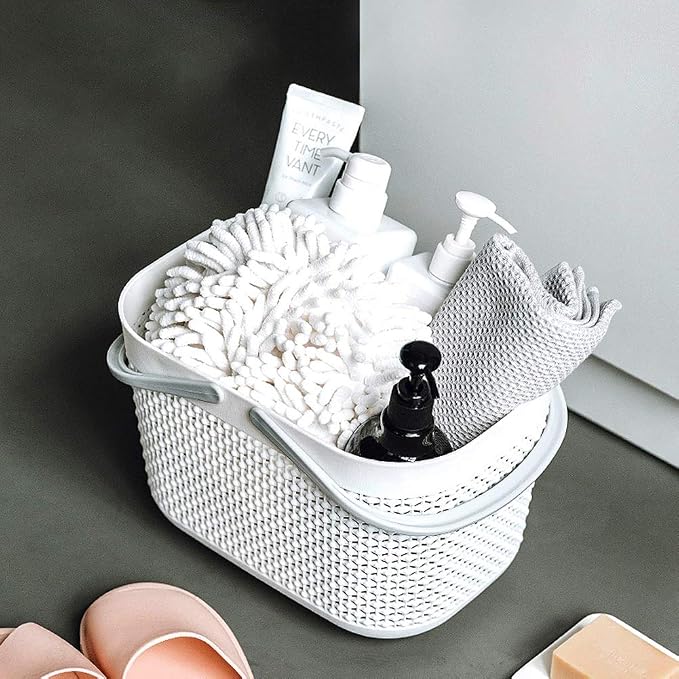 Plastic Protable Shower Caddy Basket, Storage Organizer, White, 2 Pack | Bottom Drain Holes, Keep Dry, Sturdy and Durable, Easy to Carry for Bathroom, Kitchen, Dorm Room, RV, College