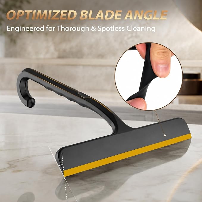 Silicone Shower Squeegee for Shower Glass Doors with Built-in Hook - One-Piece Seamless Bathroom Squeegee, Streak-Free Window Squeegee Cleaner Tool for Mirror, Tile, Countertop, Car Windshield (Black)