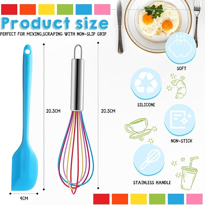 Baderke 48 Pcs Small Silicone Spatula and Whisks Set Bulk for Cooking Mini Whisk Spatula Non Stick Flexible Kitchen Mixing BakingTool Cookware for Cooking Party Favor Gift Supplies (8 Inch)