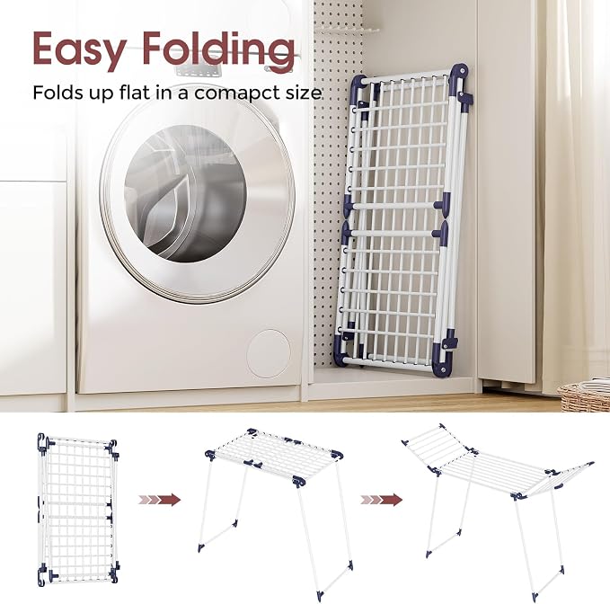 APEXCHASER Clothes Drying Rack, Large Capacity Drying Rack, 69" L, White | No Assembly, 69" X 22.4" X 40", 37lbs Hold, Foldable Drying Rack Clothing, Sturdy Metal Frame, Laundry, Indoor & Outdoor Use