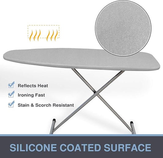VividPaw Ironing Board Cover and Pad, Standard Size 15x54, Thick Padding, Elastic Edge, Silicone Coated, Resist Scorching, Adjustable Fastener, Heavy Duty Padded Iron Board Covers (Grey)