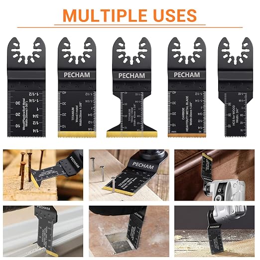 23PCS Titanium & Carbide Multitool Blades Oscillating Tool Saw Blades Heavy Duty for Hard Material, Metal/Steel Nails/Bolts/Screws Fit Most Oscillating Tools