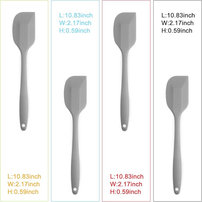 Silicone Spatula 4-piece Set, Heat-Resistant Non-stick Rubber Spatulas with Stainless Steel Core, Grey (Pack of 2)