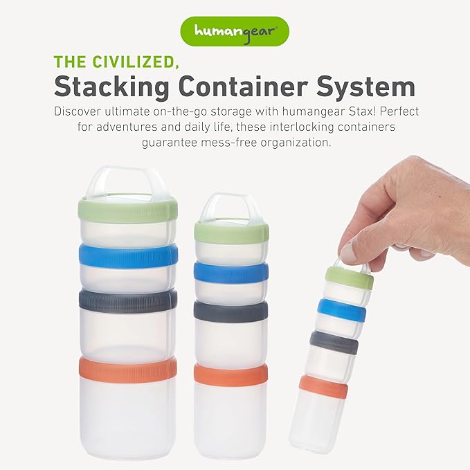 humangear Stax Modular Storage System - Food-Safe 4-Piece Stacking Container with Click-Handle